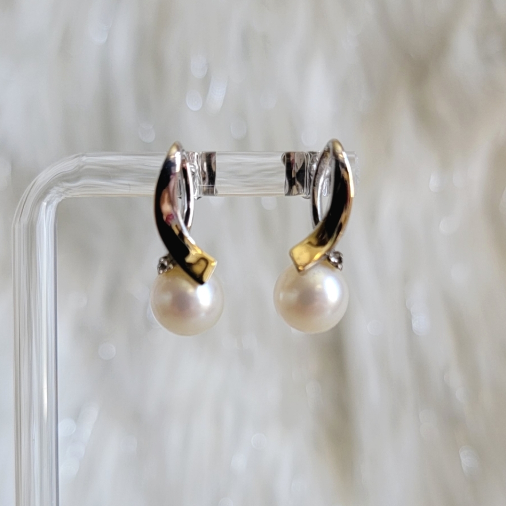 Pearl & Diamond 14K White Gold & Sterling Silver Loop Earrings
